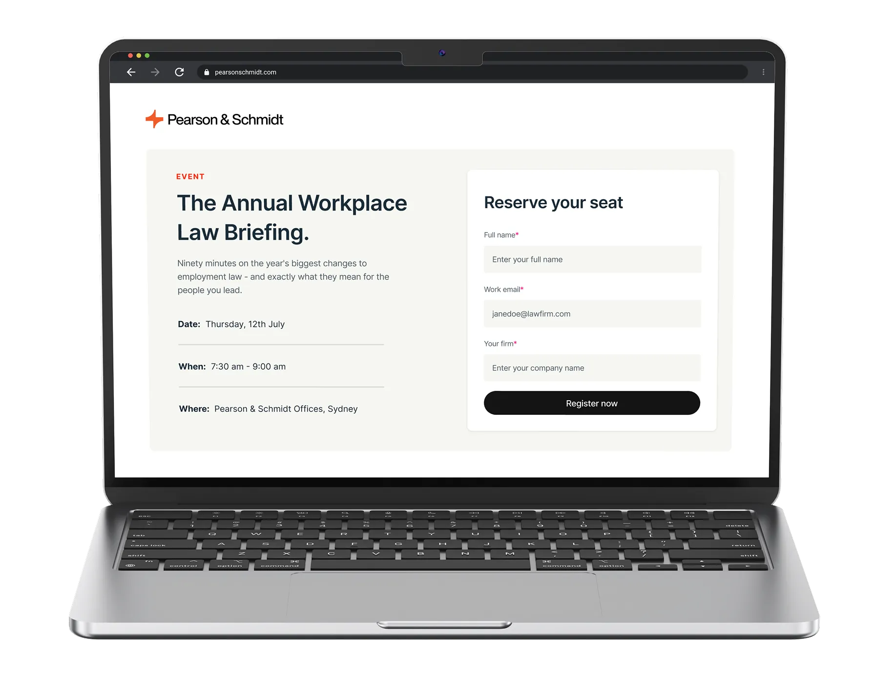 Events and webinars for a law firm