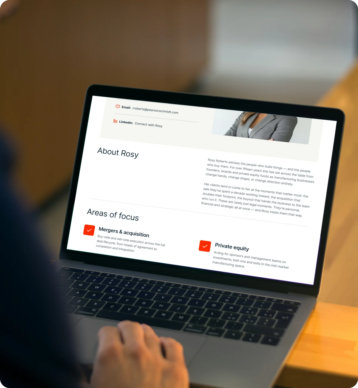 A polished lawyer profile page